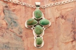 Genuine Emerald Valley Turquoise Sterling Silver Cross Pendant